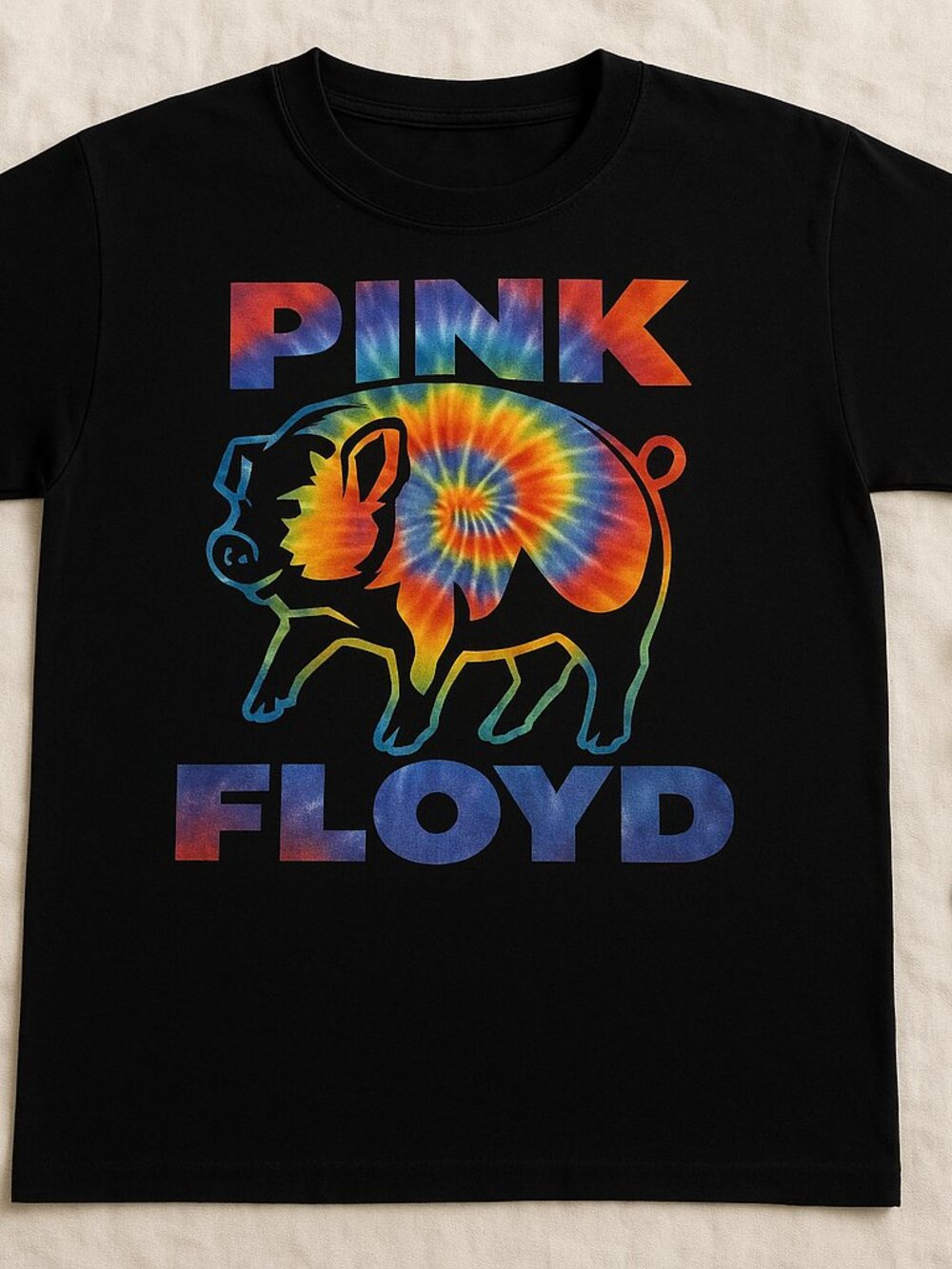 Pink Floyd Pig Tie Dye Graphic T-Shirt Black Unisex Rock Band Tee